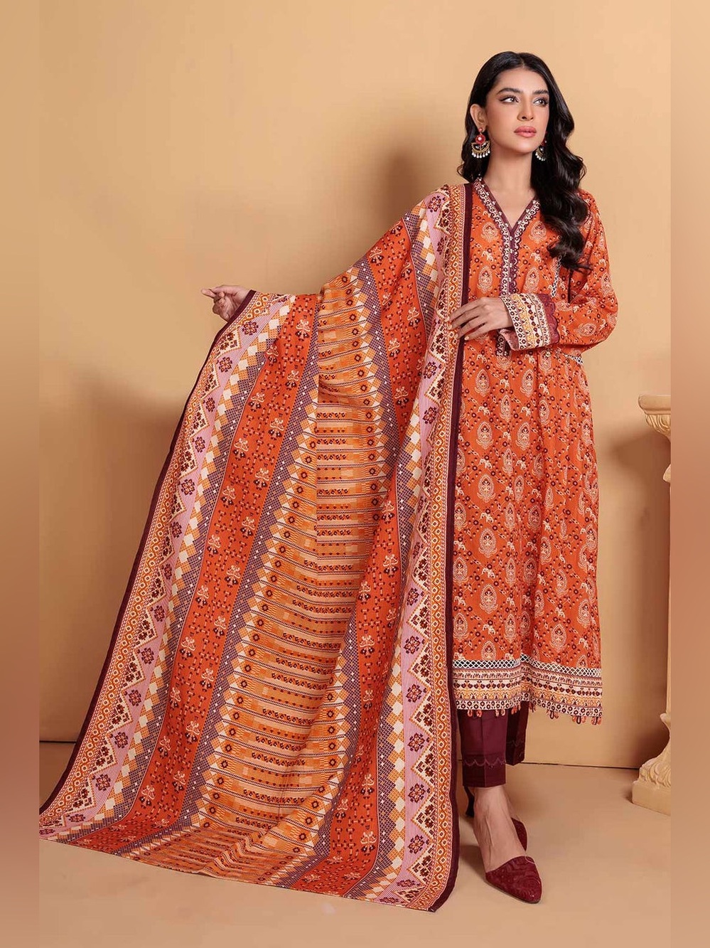 Bonanza Satrangi Orange 3pc suit large